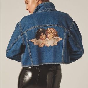Women's Blue Denim Jacket With Angels Patch